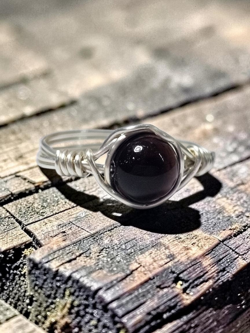 Handcrafted Silver Wire Ring with Dark Tigers Eye Stone
